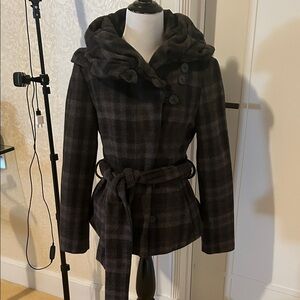 Zara Black and Gray Checkered Coat